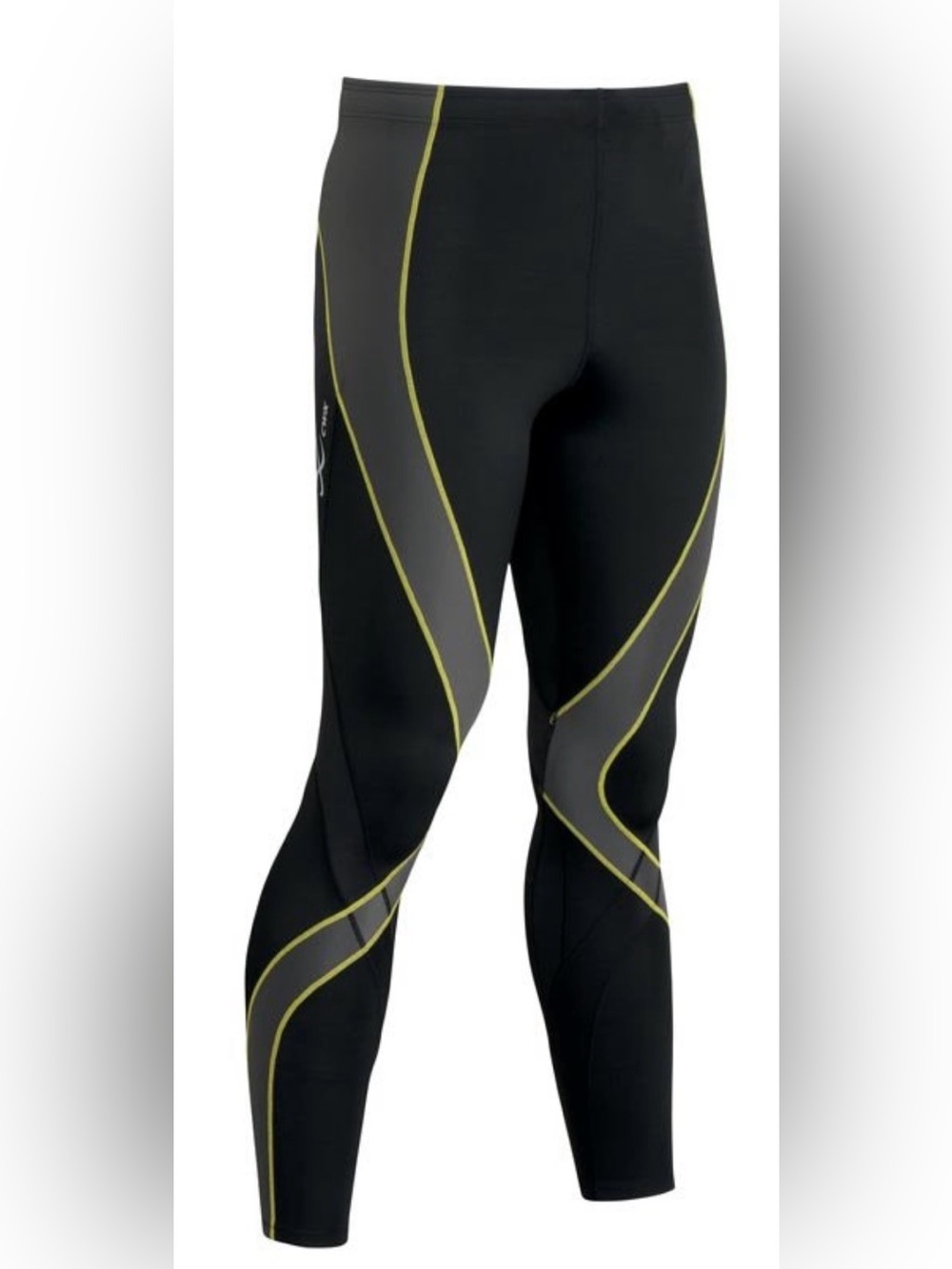 CW-X Stabilyx Compression Running Tights Mens Medium Black Gray Yellow EUC